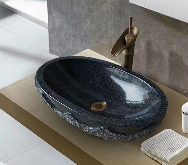 pia de banheiro de pedra oval